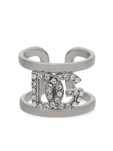 Dolce&Gabbana Silver Crystal Logo Ring 